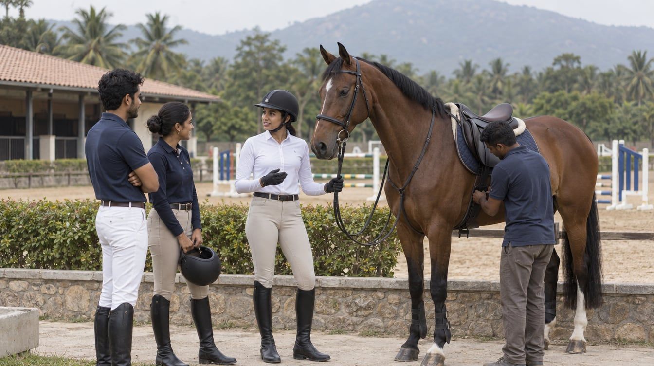 Illustration accompanying a guide to team show jumping and rider planning