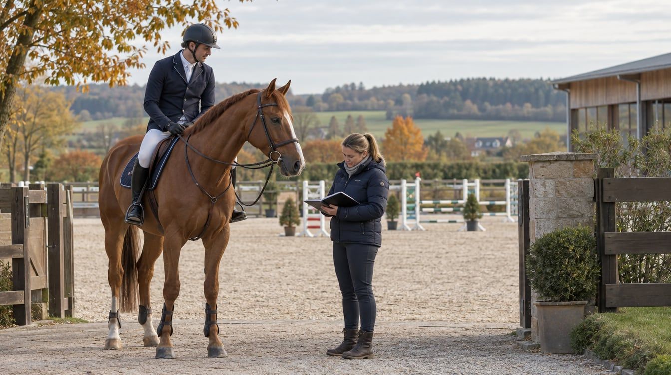 Cavalier et cheval de saut à l’obstacle sur un terrain de concours au Luxembourg